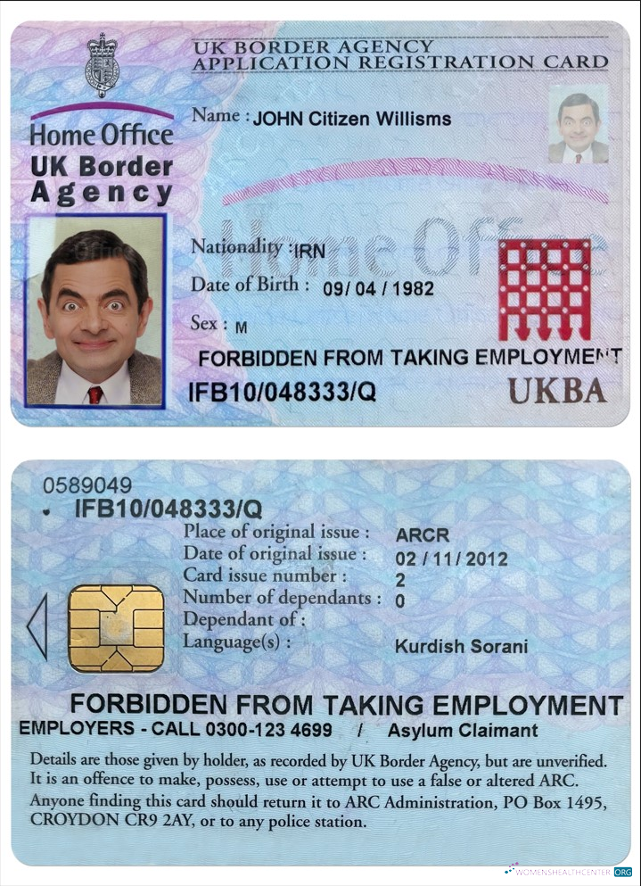 Download UNITED KINGDOM border agency application registration card Photoshop template